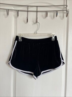 Womens Black Velour Lounge Shorts with White Trim Size Medium